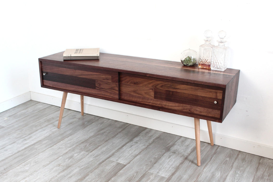 Mid Century Solid Walnut T.V. Stand With Sliding Doors - JeremiahCollection - 4